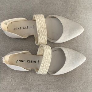 Anne Klein Ivory Pointed-Toe Braided Strap Flats